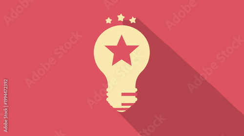 A lightbulb silhouette containing a star, with three stars above, and long shadow