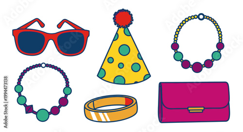 Accessories collection sunglasses necklace party hat bracelet and clutch