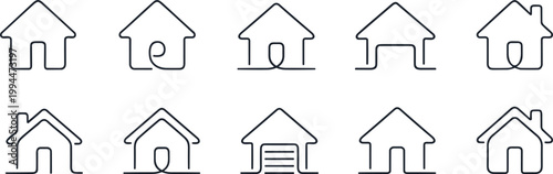 Collection home icons. House symbol. Set of real estate objects and houses black icons isolated on white background. linear line house Vector illustration.