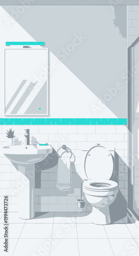 Modern bathroom interior design with toilet sink and mirror minimalist style