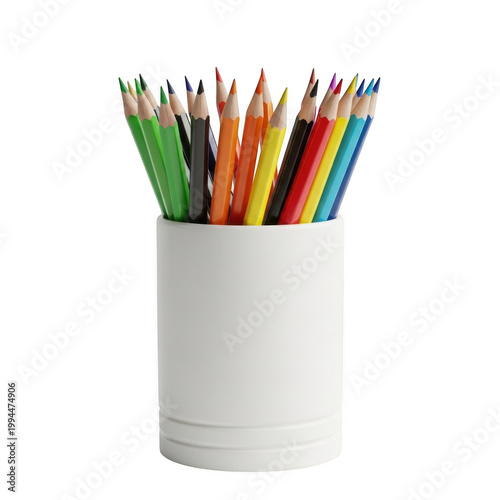 Colorful assortment of pencils standing upright in a cylindrical holder
