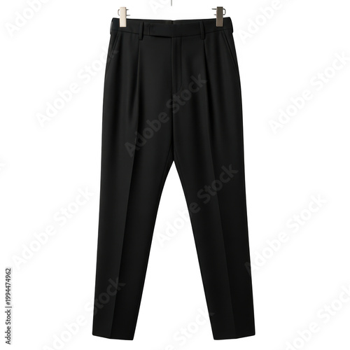 Slim fit black trousers with straight leg and minimalist design for casual wear.