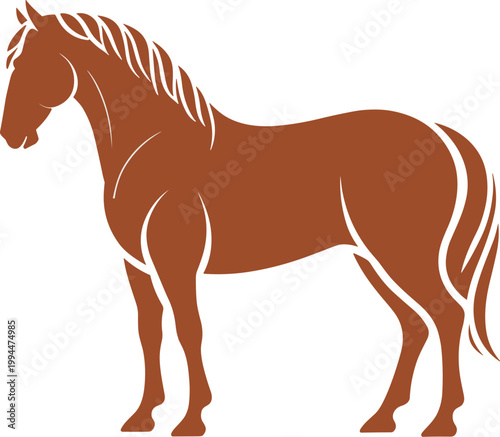 Elegant Brown Horse Standing Still in Silhouette Against a Monochrome Background, Symbolizing Strength, Grace, and Freedom; Ideal for Equestrian Sports, Western Themes, Sustainable Living Concepts, an