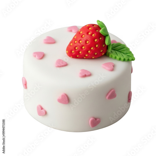Delicate strawberry-decorated vanilla cupcake with mint leaf garnish