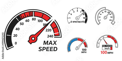 Speedometer gauges collection illustrative representations of velocity and measurement instruments