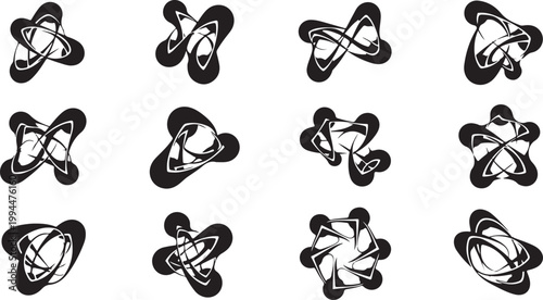 Black and white atomic structure symbols illustration set