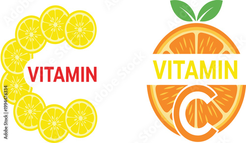 Vitamin C Design with Fresh Lemon and Orange Slices for Healthy Nutrition and Wellness