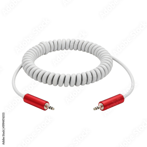 Spiral-wound audio cable with red connectors for high-fidelity sound systems