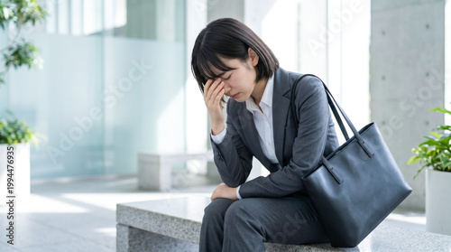 Obraz w ramie 出勤途中、不安や憂鬱、めまいで出社できない女性