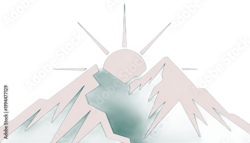 sunrise behind mountain ridge with simple sun rays