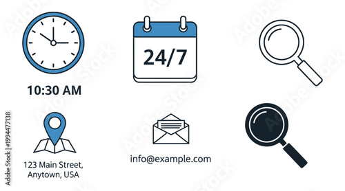 Time management and search icons a visual representation of efficiency