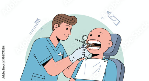 Dentist examining a patients teeth in a dental clinic setting illustration