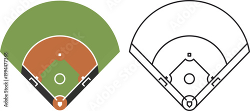 Baseball Field Icon Stadium Diamond Court Outline And Flat Sports Arena Vector Illustration