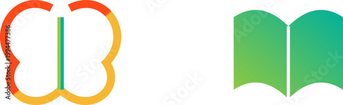 Hand-drawn minimalist icons of an abstract brain butterfly shape and a green open book illustration