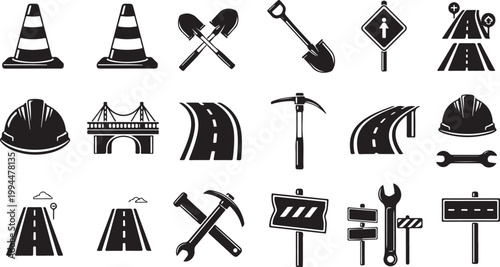 Construction and roadwork icons and symbols set