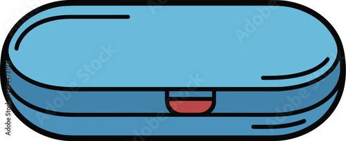 Compact Blue Pill Box Container Case for Pills, Vitamins, Supplements, or Medicine Storage, Secure Latching Mechanism, Portable Travel Organizer for Daily Medication Management, Clean Line Art Illustr