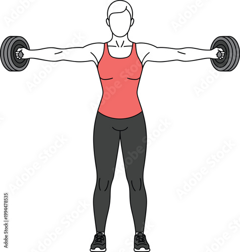 Fit Woman Performing Dumbbell Lateral Raises for Shoulder Workout in Gym, Focused Athlete Exercising with Weights, Building Strong Deltoids, Bodybuilding Motivation, Health and Fitness Lifestyle, Stre