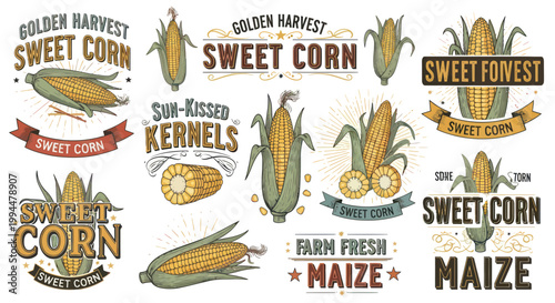 Sweet Corn Harvest Labels and Badges - Vintage Style