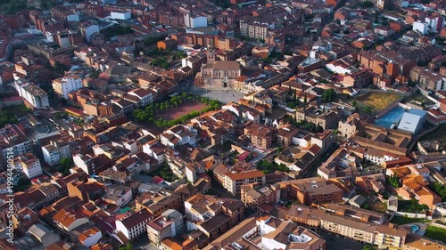 A panoramic aerial view of the old town and city Medina del Campo in the country of spain on a sunny summer noon.