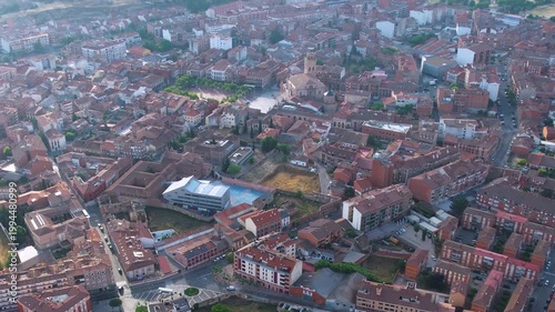 A panoramic aerial view of the old town and city Medina del Campo in the country of spain on a sunny summer noon.