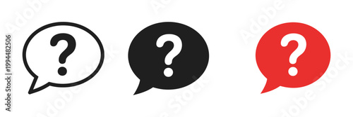Question mark icon in speech bubble, FAQ support symbol, help center query, customer assistance, vector illustration