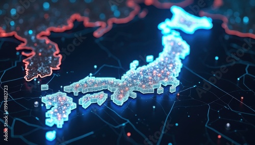 Mapa de Japón creado con contenedores de envío compactos
