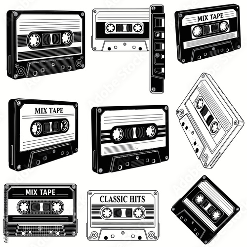 Vintage Cassette Tapes Collection, Retro Audio Music Media