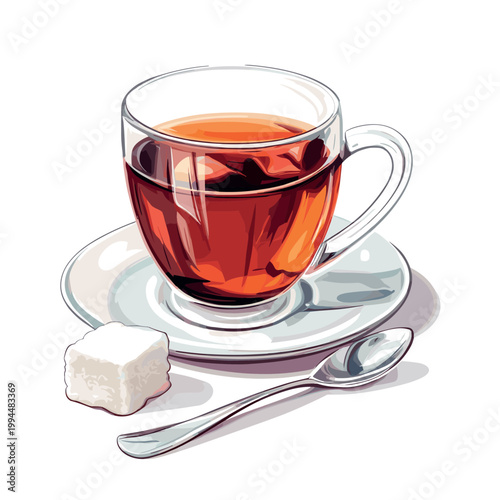 cup of black tea with sugar isolated vector illustration