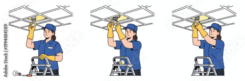 picture of a sanitation worker changing a school light