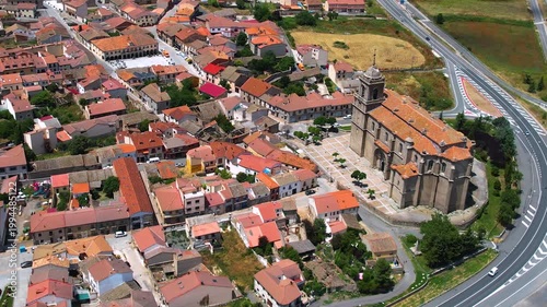 A panoramic aerial view of the old town and city Villacastín in the country of spain on a sunny summer noon.