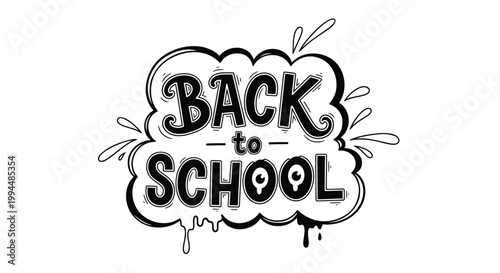 Back to school, education, vector graphic, black and white illustration, school supplies, typography
