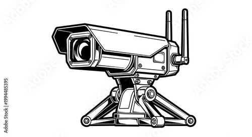 Security camera illustration black and white vector surveillance system