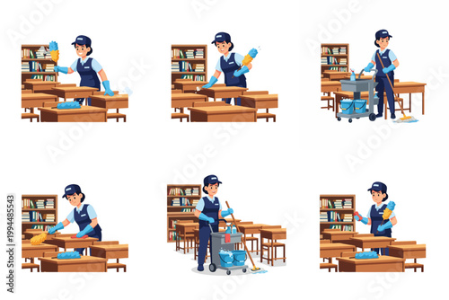 picture of school janitor cleaning the library