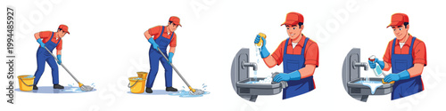 picture of school janitorial staff cleaning the bathroom
