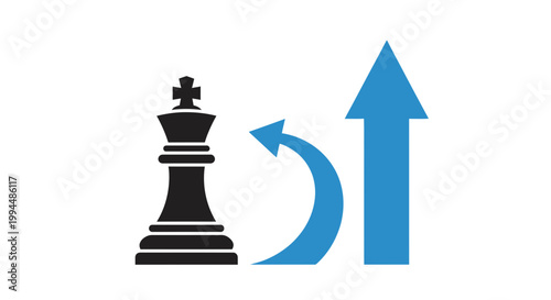 Black Chess Piece Moving Upward Arrow.