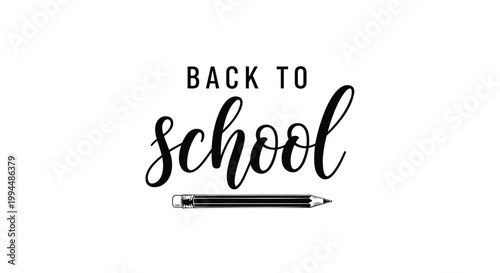 Back to school, education, typography, vector illustration, black and white