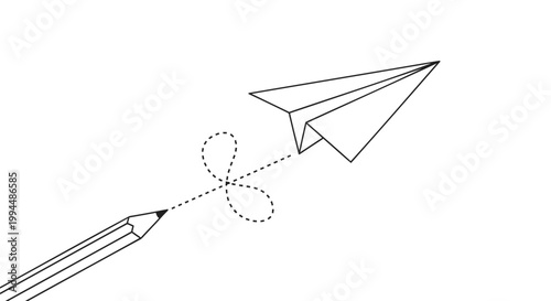 Creative inspiration, paper airplane, flying pencil, innovative ideas, business concept