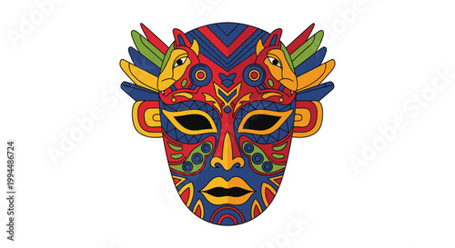 Vibrant colorful tribal mask face art 1.