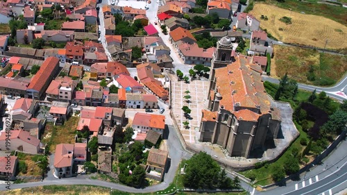 A panoramic aerial view of the old town and city Villacastín in the country of spain on a sunny summer noon.