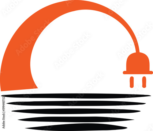 Orange electrical plug submerged in water with ripples on surface