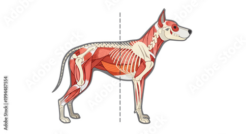 Anatomy of a dog showing skeletal and muscular systems illustration