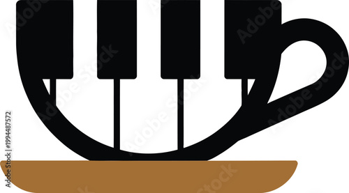 Piano keyboard keys in a coffee cup on a saucer