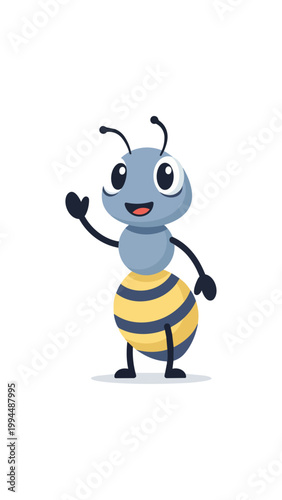 Cartoon ant character waving hello isolated