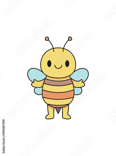 Cartoon bee illustration on black background for design