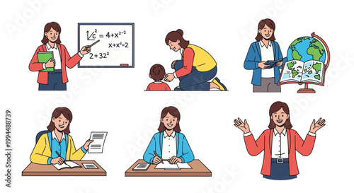 Teacher Illustration Set: Education, Learning, and Guidance