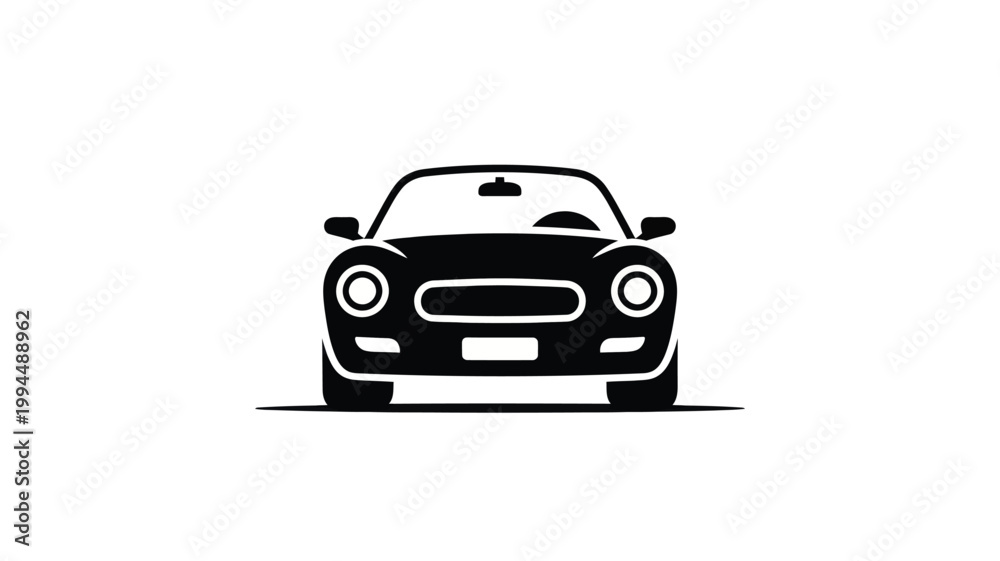 Fototapeta premium Black Car Silhouette Facing Forward On White Background For Transportation Concepts