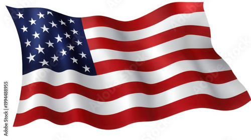 Waving United States of America Flag with Realistic Fabric Texture Isolated on White Background
