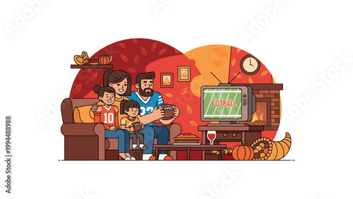 family watching TV in cozy living room