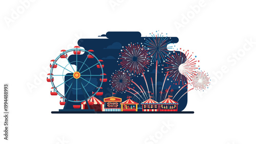 Ferris Wheel Carnival Fireworks Night Scene