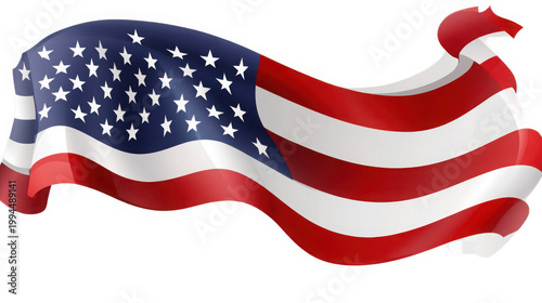 Waving United States of America Flag with Deep Realistic Folds Isolated on White Background